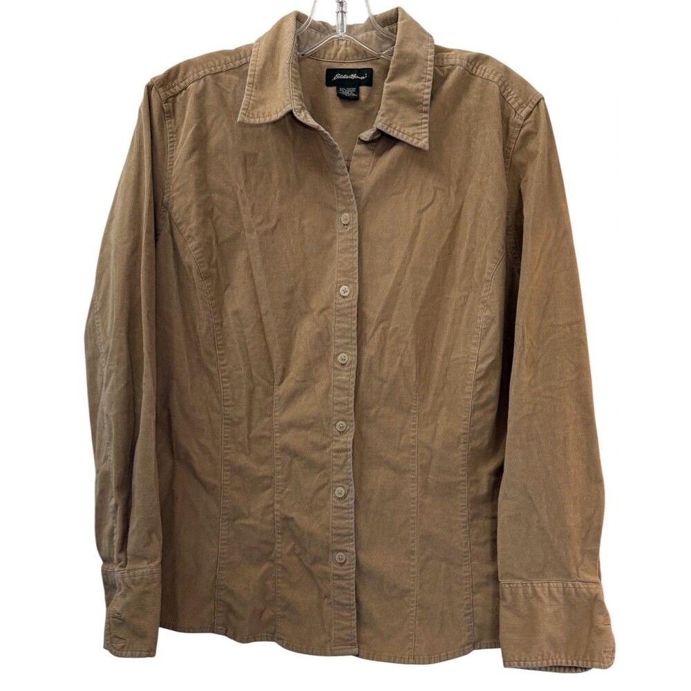 Eddie Bauer Shirt Womens XL Tan Soft Corduroy Button Up Long Sleeve Beige